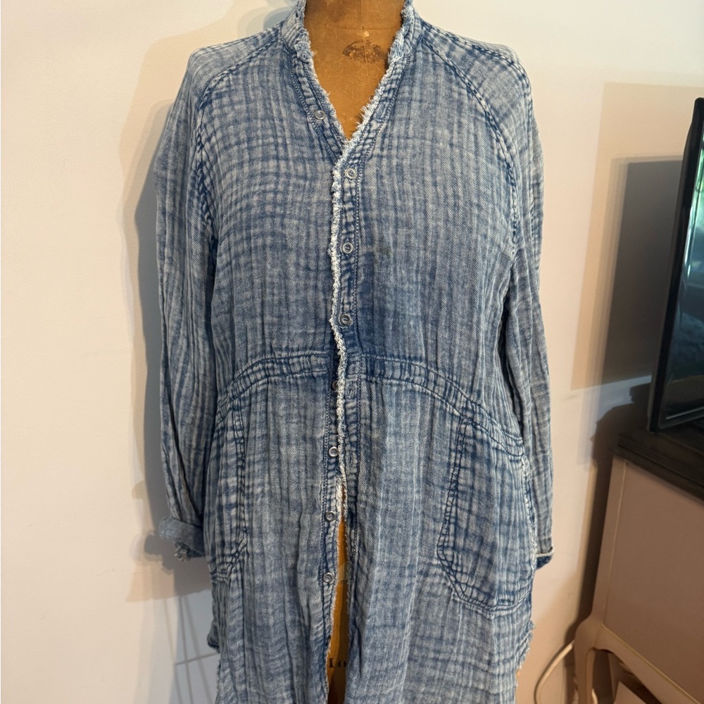 We The Free Blue Chambray Shirt Tunic Length